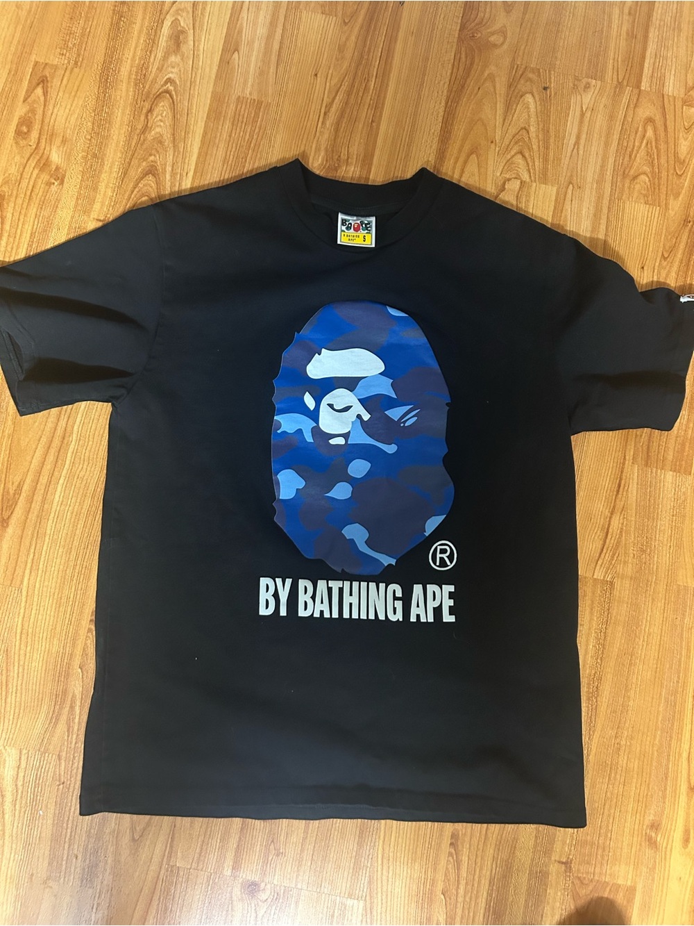 BAPE Black T-Shirt with Blue Camo Ape Head